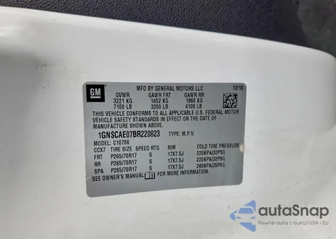 2011 Chevrolet Tahoe C1500 Ls z USA, uszkodzony, nr VIN 1GNSCAE07BR220823